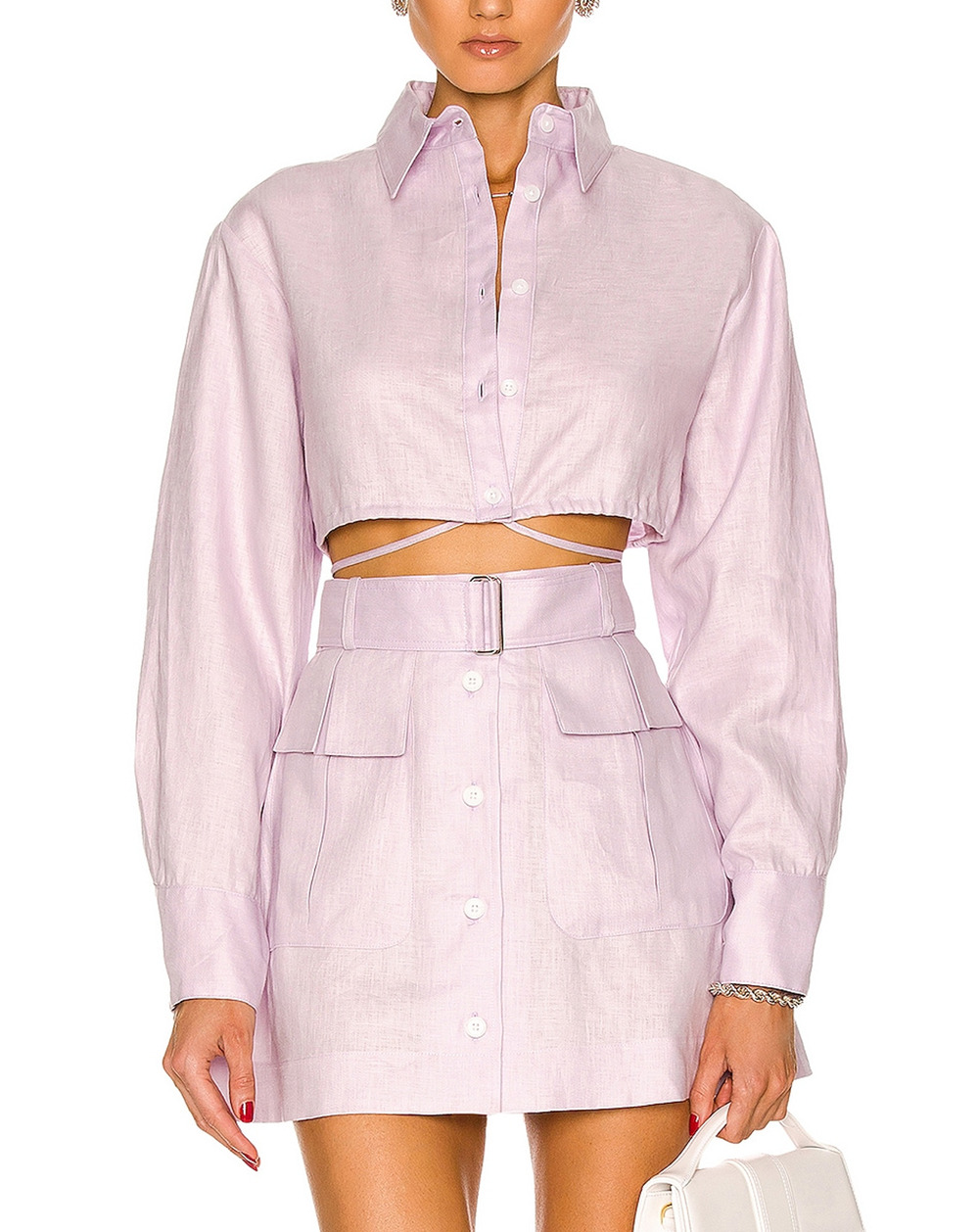 Matthew Bruch Cropped Long Sleeve Lilac Button Down Shirt Size 2